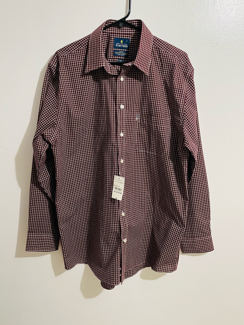 Stafford Men’s Travel Performance Super Dress Long Sleeve Shirt Size 16.5 34-35